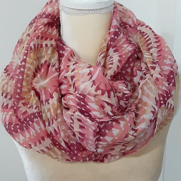 Boho tribal hot pink taupe infinity scarf 78"X41" polyester - Picture 1 of 3